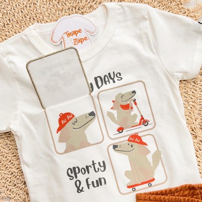 Conj. Camiseta Doggy Days e Bermuda - Off White e Ferrugem